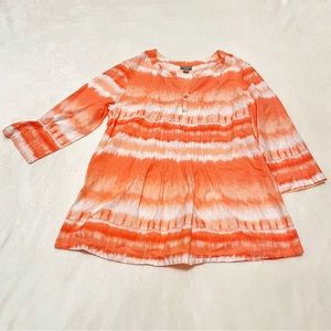 J Jill Orange Tye Dye 100% Cotton 3/4 Sleeve Blouse Size Medium